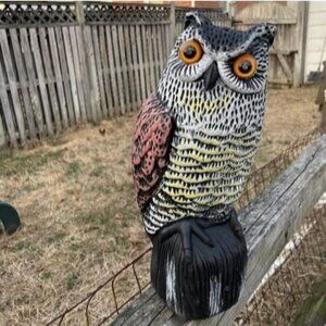Solar Fake Horned Owl Statue, Solar Powered Halloween Motion Activated